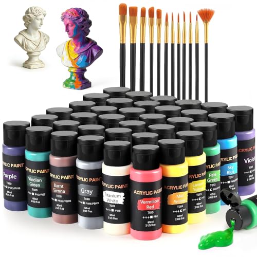 Acrylic Paint Set with 12 Art Brushes, 36 Colors (2 oz/Bottle) Acrylic Paint for Painting Canvas,...
