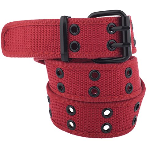 Unisex Two-Hole Canvas Belt - Available in 13 Colors (WB-211 Red, Large)
