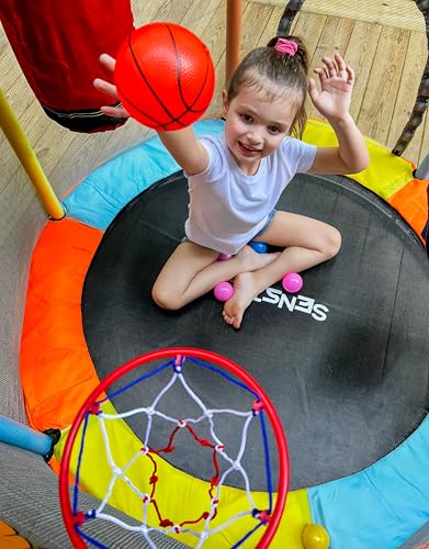 SenStyles Trampoline for Kids with Safety Enclosure Indoor and Outdoor mini Trampoline for Kids Anti Rollover Round Base Double Safety Handles 220 lbs Capacity ASTM Tested Easy Assembly Gift - Image 5