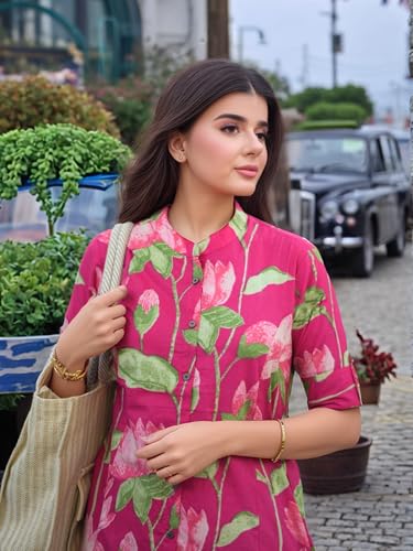 Image of GoSriKi Women's Rayon Viscose Printed A-Line Kurta with Pant