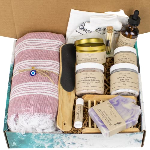 Bath Gift Set for Women, Handmade Christmas Gifts For Women, Relaxing, Pampering & Beauty Gift Basket, Unique Holiday Spa Kit for Woman, Mom, Best Friend Self Care Gift Box 12 pc with Bath Towel