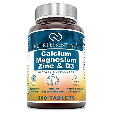 Nutri Essentials Calcium Magnesium Zinc + Vitamin D3 Tablets- Promotes Strong Bones & Teeth, Support Nerve & Muscle Function* (300 Count) Cover