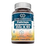 Nutri Essentials Calcium Magnesium Zinc + Vitamin D3 Tablets- Promotes Strong Bones & Teeth, Support Nerve & Muscle Function* (300 Count)