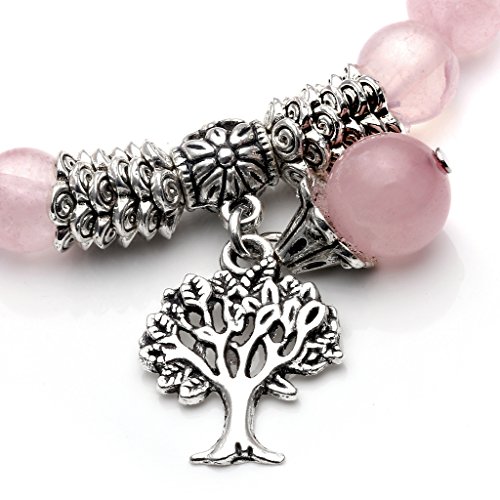 Jovivi 8Mm Natural Rose Quartz Gemstone Beads Healing Crystal Stone Point Tree Of Life Lucky Charm Stretch Bracelet For Women Girls Jewelry #TOP2