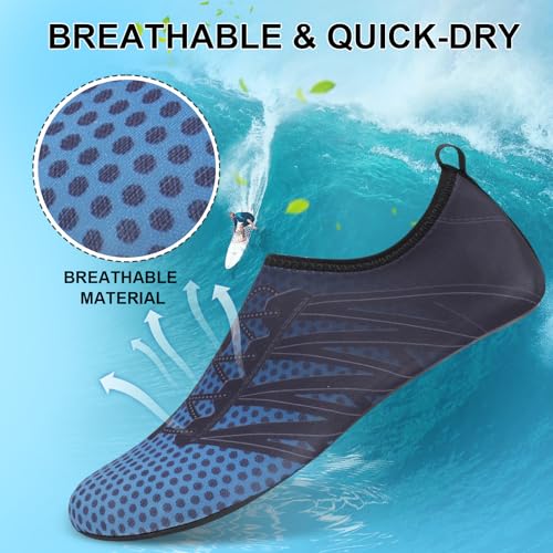 Mens Womens Water Shoes Quick Dry Barefoot Shoes Non-Slip Aqua Socks for Beach Swim Blue Gradient Dot3