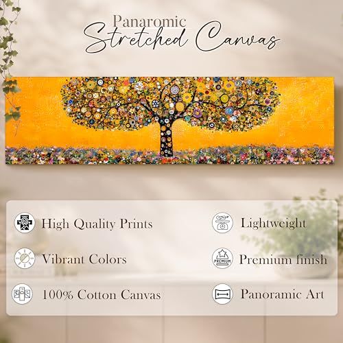 Image of Abstract Botanical Tree Stretched Canvas Wall Art Painting for Living Room, Horizontal Wildflower Meadow Canvas Wall Decor For Livingroom, Bedroom, Office, Hallway's, Hotel 12x46 Inch