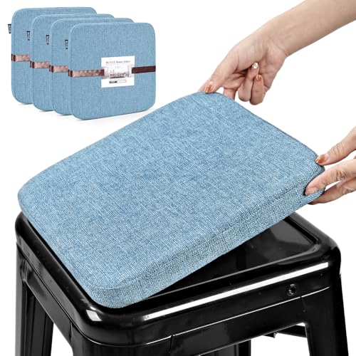 Image of BUYUE Friendly Woven Fabric Magnetic Bar Stool Cushions Set of 4, Enhanced Anti-Slip Breathable Small Chair Seat Pads for Cafe Bistro Stackable Metal Stools (Square, Light Blue, 4 Counts)