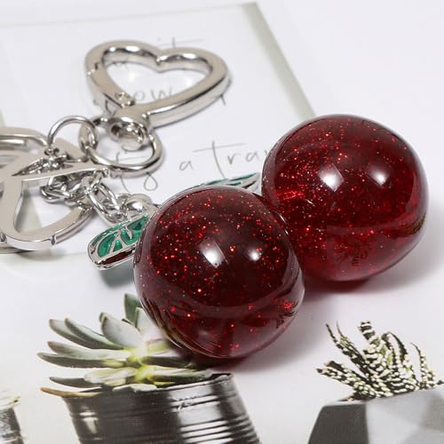 Heart-Shaped Keychain with Initial A-Z and Cherry Charm Bag Charms for Women,Car Accessories