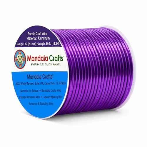 Image of Mandala Crafts 12 Gauge Purple Anodized Aluminum Craft Wire, 60 FT | Colored, Flexible, Bendable, for Bonsai, Armature, Sculpting, Wire Wrapping, Jewelry Making, Weather & Tarnish Resistant