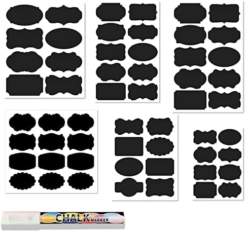 FuninCrea Chalkboard Labels, 56Pcs Waterproof Reusable Blackboard Stickers Removable Blackboard Labels Stickers for Glass, Cups, Bottles (Black 1)