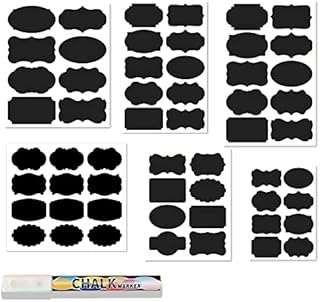 FuninCrea Chalkboard Labels, 56Pcs Waterproof Reusable Blackboard Stickers Removable Blackboard Labels Stickers for Glass, Cups, Bottles (Black 1)