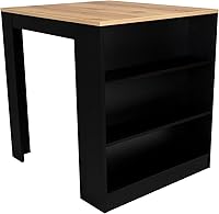 Vista 2 de Kitchen Counter Dining Table,Two Legs, Three Side Shelves Black, Pine