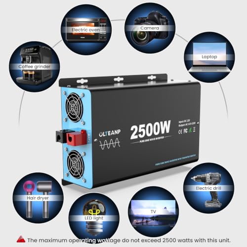 Image of 2500W Pure Sine Wave Power Inverter with Transfer Switch for RV, 5000W Peak