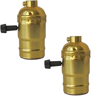 LISSION 3 Way Light Socket Replacement, 3 Way Lamp Switch,with Switch Knob, Low Medium High Light Settings, for Floor Lamp, Table Lamp, 2 Pieces, Gold Color