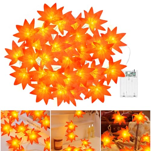 cshare Maple Leaves Fairy Lights, 3M 20LED Autumn Fall String Lights Battery Operated with Timer, Fall Leaf Garland Light for Halloween Themed Party, Pumpkin, Christmas Decoration., Orange