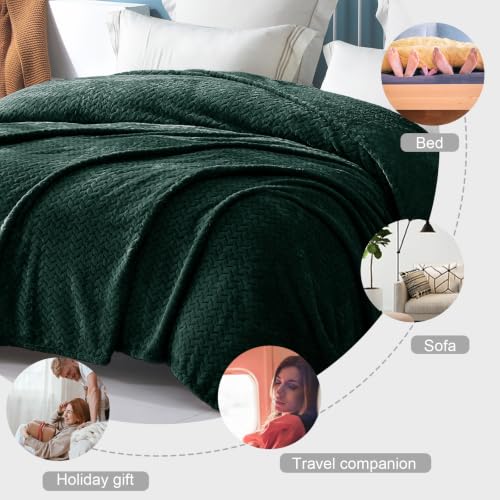 Image of Exclusivo Mezcla Soft Fleece Bed Blanket Queen Size, 90 inchx90 inch, Forest Green | Cozy Fluffy Lightweight Blankets for Summer, Decorative Plush Flannel Throws for Living Room, Bedroom with Leaves Pattern