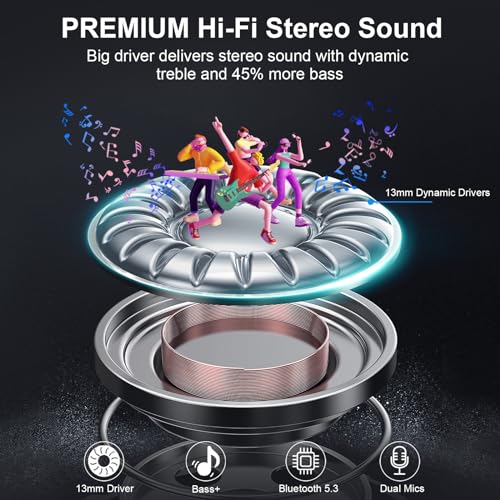 Image of Wireless Earbuds, Bluetooth 5.3 Headphones Bass Stereo, 48Hours Playtime, 4 ENC Mic Clear Calls, Noise Cancelling Ear Buds with LED Display Charging Case,IPX7 Waterproof Earphone for Android iOS Black