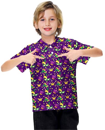 Image of AOBUTE Kids 4th of July Polo American Flag Short Sleeve Button Down Shirts Tops 3-14 Years