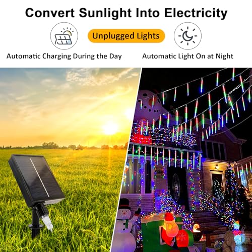 MXJFYY Solar Meteor Shower Lights, 11.8 Inch 10 Tube 240Leds Outdoor String, Waterproof Falling Lights with Remote - Image 2