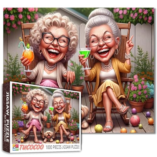 Old Sisters Puzzles for Adults 1000 Pieces,Forever Friendship Art Jigsaw Puzzles, Funny Women for Adults Gifts Happy Grandma Challenging Puzzle Fun Family Activity