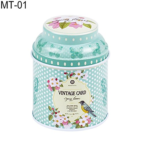 Huhuswwbin - Recipiente para té, Caja de Lata, diseño de Flores Vintage con Cilindro Redondo para el hogar, Cocina, recipientes de Almacenamiento Coloridos - MT-06