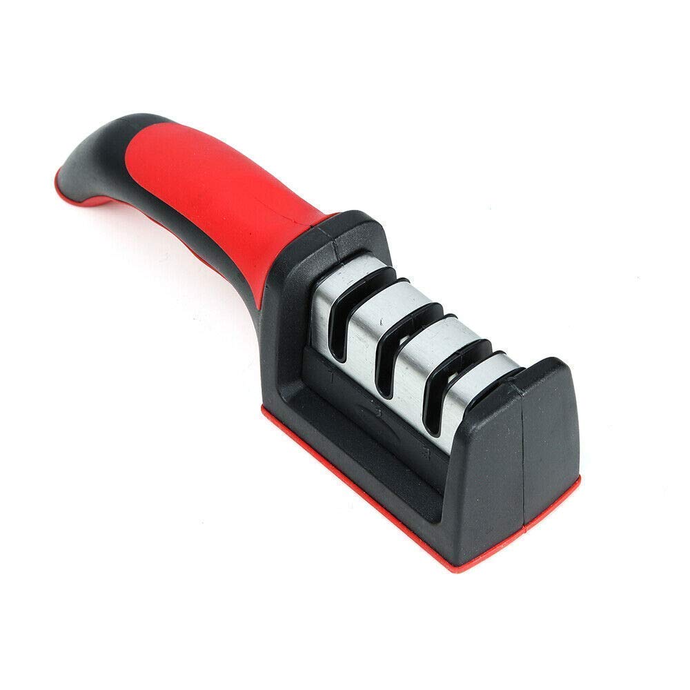 Manual Knife Sharpener 3 Stage Sharpening Tool Ceramic Knife and Steel Knives Color Black & Red Pack of 01