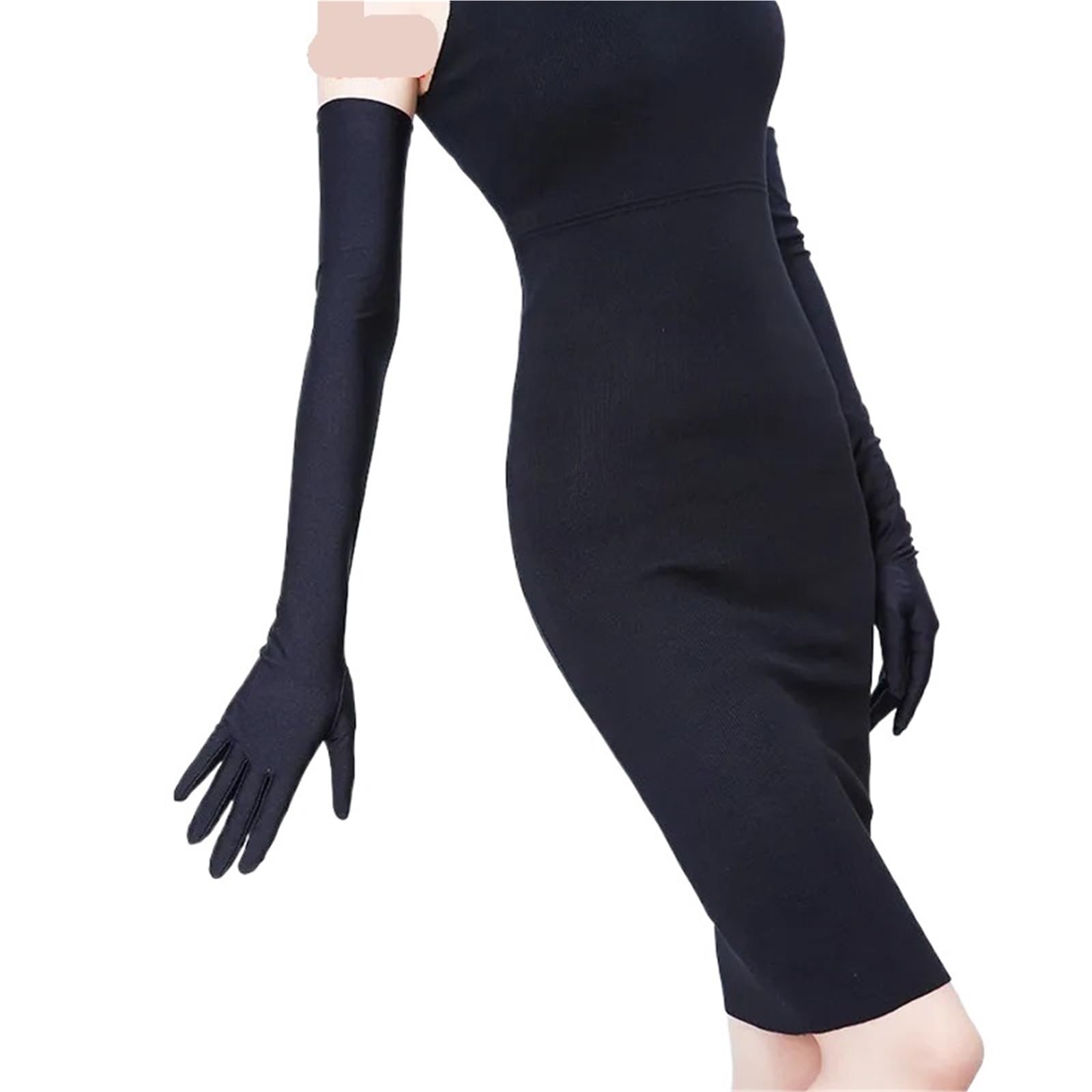 Guanti Lunghi In Raso Guanti da sposa in raso di seta sopra la lunghezza del gomito Accessorio donna elastico elasticizzato nero