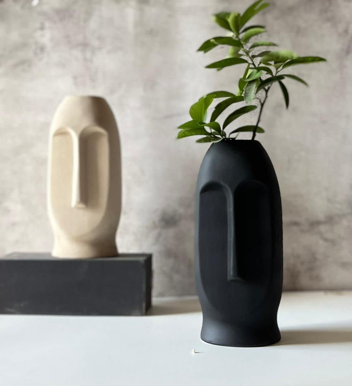 Greennest Ceramic Abstract Face Vase | Ceramic Flower Vase | Matte Finish | Flower Vases for Home Decor Centerpiece (Black ONE)