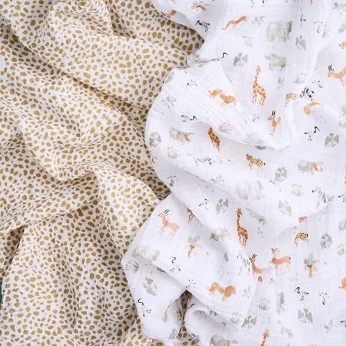 Image of aden + anais Essentials Cotton Muslin Swaddle, Breathable Baby Blanket, Ideal for Boys, Girls, Newborns, Babies & Infants, Receiving Blanket, Soft and Lightweight Wrap, 2 Pack, Giraffe Safari