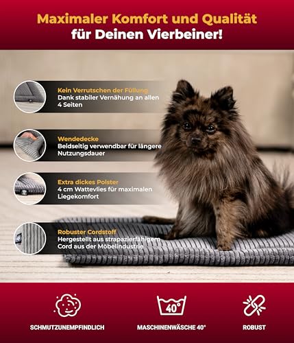 HS-Hundebett® Hundedecke Cord mit Füllung S (55x75 cm) – Waschbare Wendedecke – Kuscheldecke für Hunde – Gemütlicher Ruheplatz – Anthrazit, Made in DE