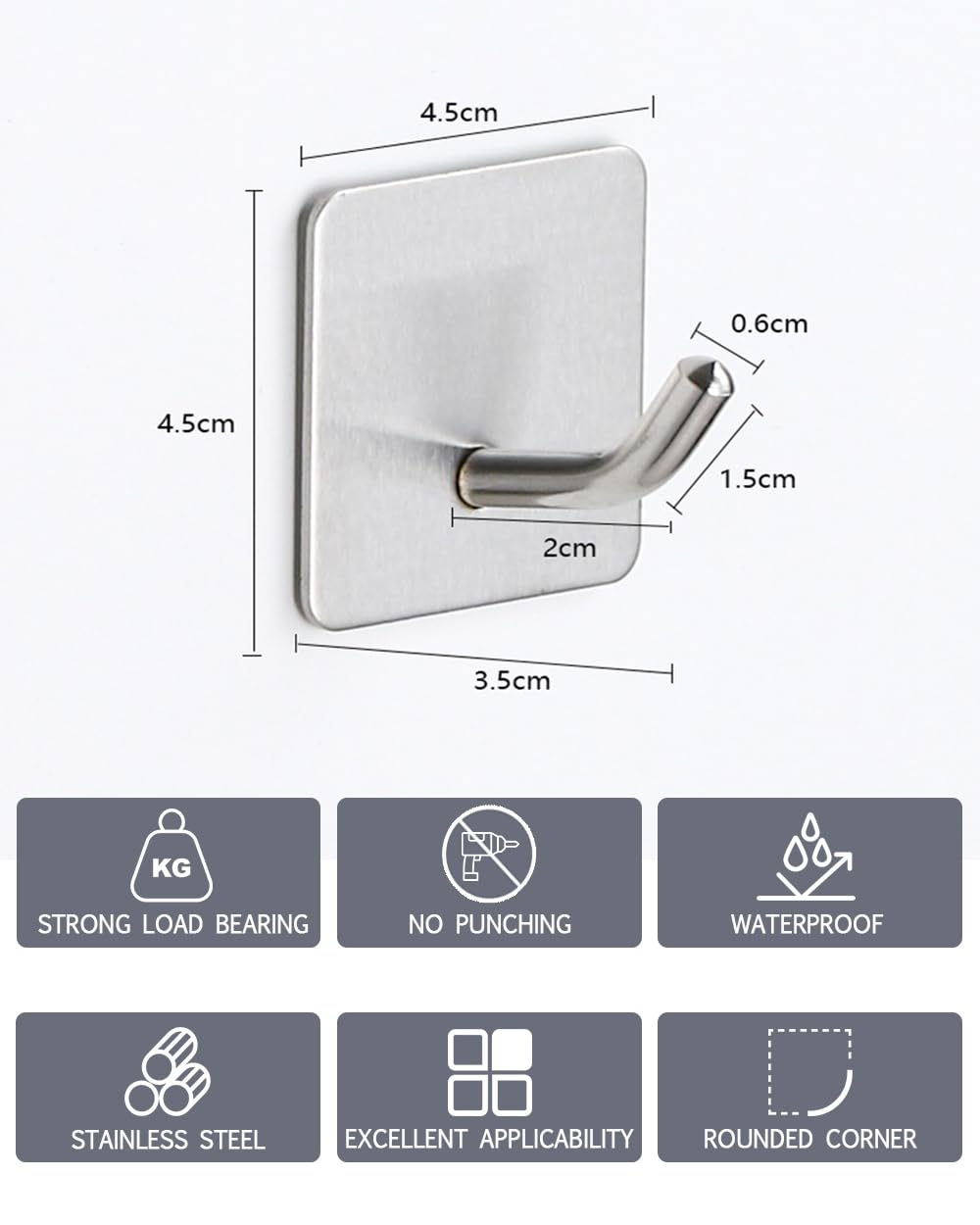YLITREUS Ganci Adesivi da Parete 8 Pezzi Argento - Ganci Autoadesivi in Acciaio Inox per Bagno, Cucina e Ufficio, Gancio per Asciugamani e Accappatoi Senza Foratura