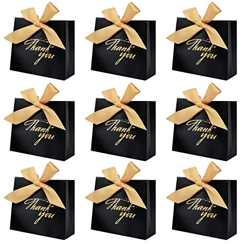 24 Pack Thank You Gift Bags with Ribbons, Small Paper Party Favour Bags Treat Bags Gift Bags for Wedding, Baby Shower, Birthday Party, Black