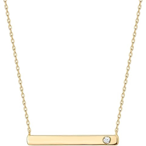 PAVOI 14K Gold Plated Crystal Birthstone Bar Necklace | Dainty Necklace | Gold Necklaces for Women