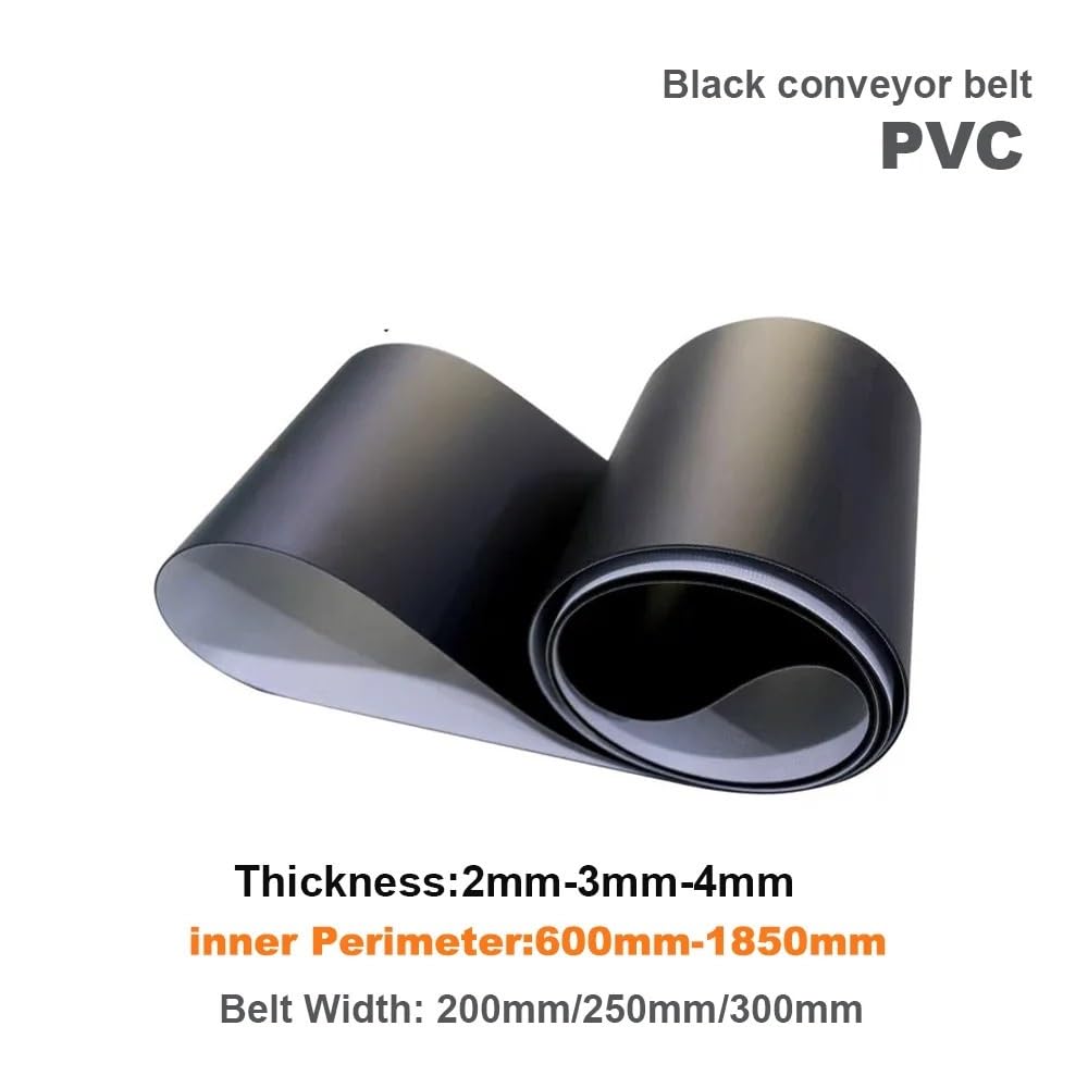 2 mm gruby matowy czarny przenośnik taśmowy PVC, 1 szt., obwód 600-1850 mm, opcje szerokości: 200/250/300 mm, idealny do zastosowań przemysłowych Heavy Du, Transmiss Solut