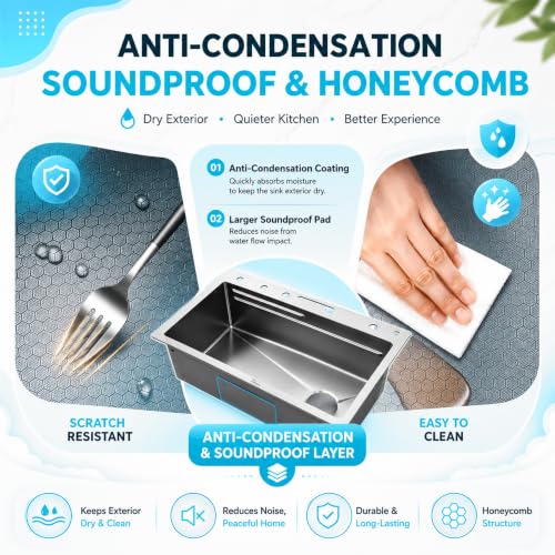 Image of Fosaa Smart Piano Waterfall Kitchen Sink 30 inchx18 inchx9 inch 5-Year Warranty Pure Premium 3.0 mm Collar-thick Stainless Steel with Pull-Down Faucet, LED Panel & Display | Black Honeycomb Finish (5 Button)
