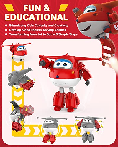 Super Wings Toys, Jett Transformer Toys 5 Inch, Airplane Toy For Kids 3-5 Years Old, Transforming From Toy Jet To Robot, Real Mobile Wheels, Birthday Party Supplies For Preschool Boys And Girls Red #TOP1