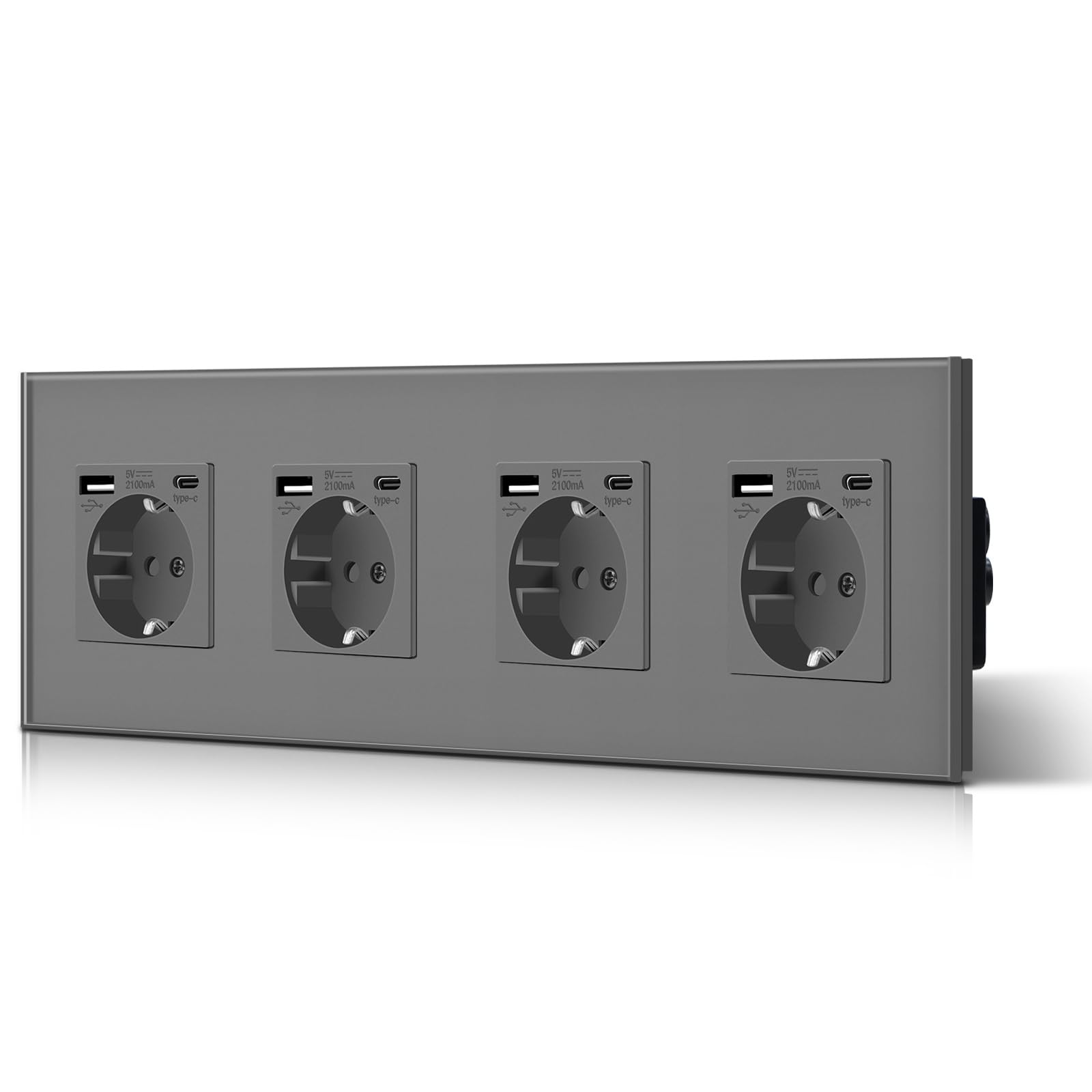 BSEED Enchufe de Pared con USB C,Enchufes Dobles Empotrados con Cristal,Toma de Corriente,Seguridad infantil,Fácil de Instalar,M Serie,2 Enchufes con USB y Tipo C,157mm Blanco — view 85