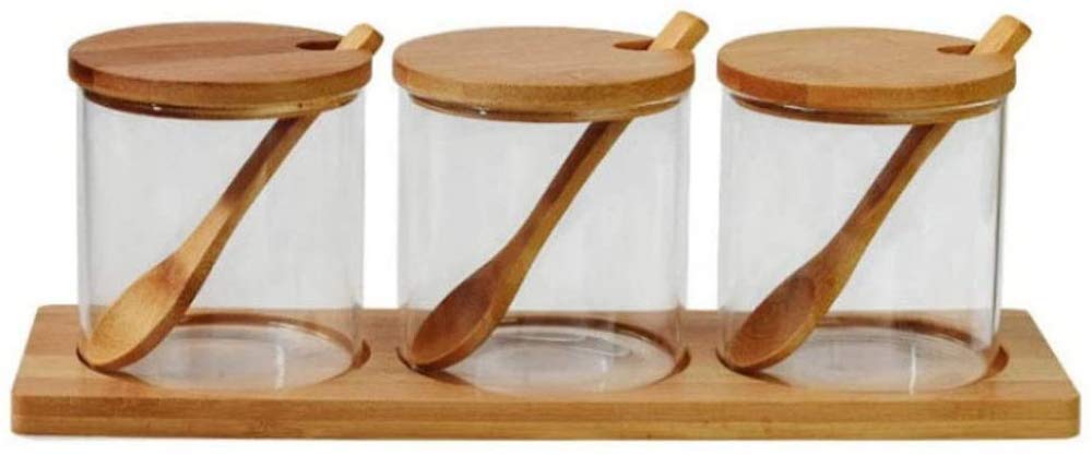 Set Di 3 Barattoli Per Condimenti Con Coperchio E Cucchiaio – Metallo E Plastica, 255 Ml, Per Sale, Pepe E Salse