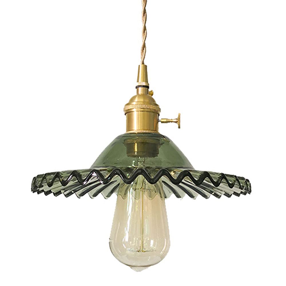 HXYSXHJUO Bedside Green Lotus Glass Lampshade Pendant Lights Minsu Brass Chandelier Bar Adjustable Ceiling Hanging Lamp E26/E27 Base Seat Lighting Light Fixture
