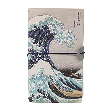 Grupo Erik: Taccuino da viaggio The Great Wave of Kanagawa | Hokusai Collection: Taccuino pelle sintentica con 2 quaderni, porta tessere e tasca espandibile, 19,6x12cm, ideale come diario di viaggio