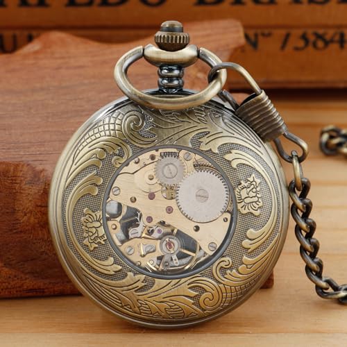 Reloj de bolsillo mecánico vintage Tiong con números arábigos y esfera de lobos PWM09 4