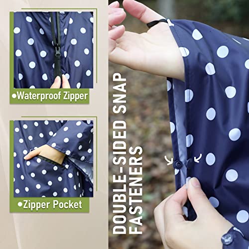 Image of SaphiRose Adult Rain Poncho Waterproof Hooded Zipper Raincoat with Pockets | OEKO-TEX Certified 100% Polyester, Lightweight Packable Storage Pouch, Heat-Sealed Seams, Quick-Dry for Outdoor Hiking