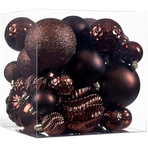 Christmas Balls Ornaments -36pcs Shatterproof Christmas Tree Decorations with Hanging Loop for Xmas Tree Wedding Holiday Party Home Decor,6 Styles in 3 Sizes(Brown) Cover