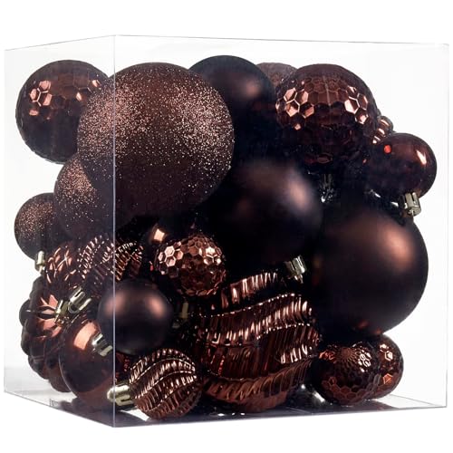 Christmas Balls Ornaments -36pcs Shatterproof Christmas Tree Decorations with Hanging Loop for Xmas Tree Wedding Holiday Party Home Decor,6 Styles in 3 Sizes(Brown) - image 1