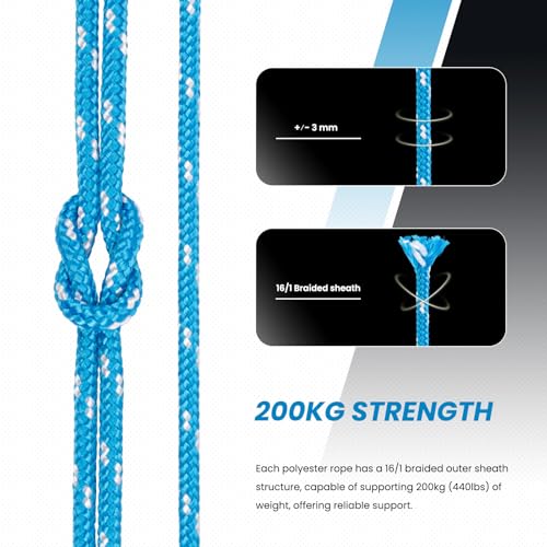 Abma Cord Polyester Cord 3mm x 20m Braid Polyester Rope, Blue/White - Heavy Duty & Low Stretch - High UV & Abrasion Resistance - Image 3