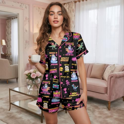 Image of Women 2PCs Satin Pajama Set Short Sleeve Silk Feel Gift Sleepwear