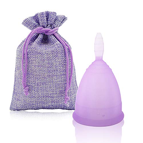Reusable Menstrual Cup Large Capacity Heavy Flow Soft Flexible Period Cup with Storage Bag (Purple, L)
