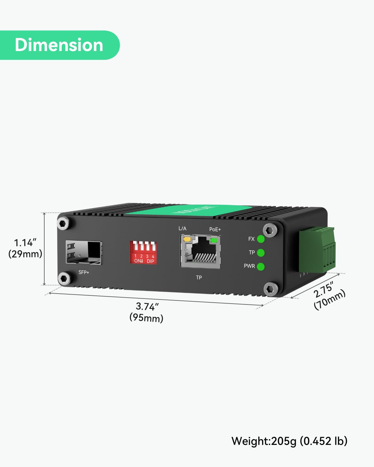 LINOVISION Switch Industriel Fibre PoE+ 10 Gigabit Ethernet, convertisseur de média PoE 10GBASE-X SFP+ vers 10G/5G/2,5G/1G/100M Conforme à la Norme 802.3af/at pour appareils PoE à Haute Vitesse