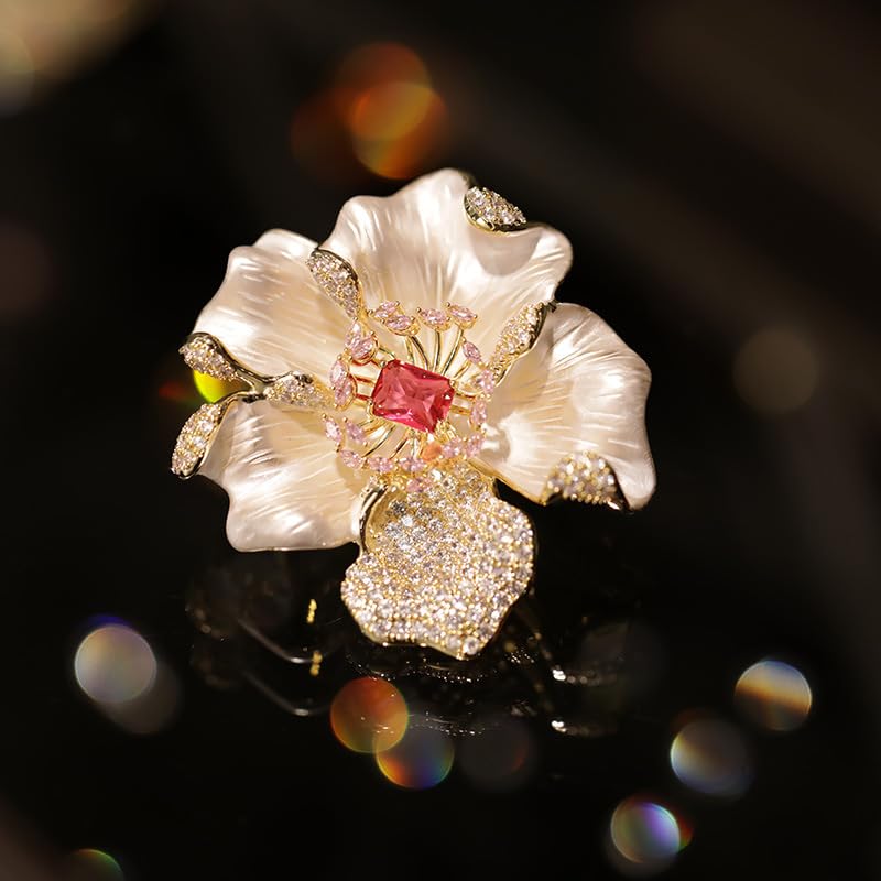 Image of Pearl Flower Brooch and Pins for Women Large Gold Luxury Elegant Pin Christmas Gift Jewelry