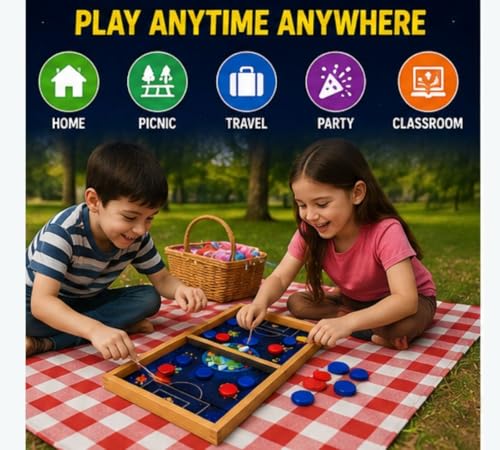 Image of Space String Hockey Game for Kids & Adults | Wooden Fast Sling Puck Board Game with 10 Coins | Indoor Outdoor Family Game | Fun Party Travel Game | Return Gift for Boys Girls